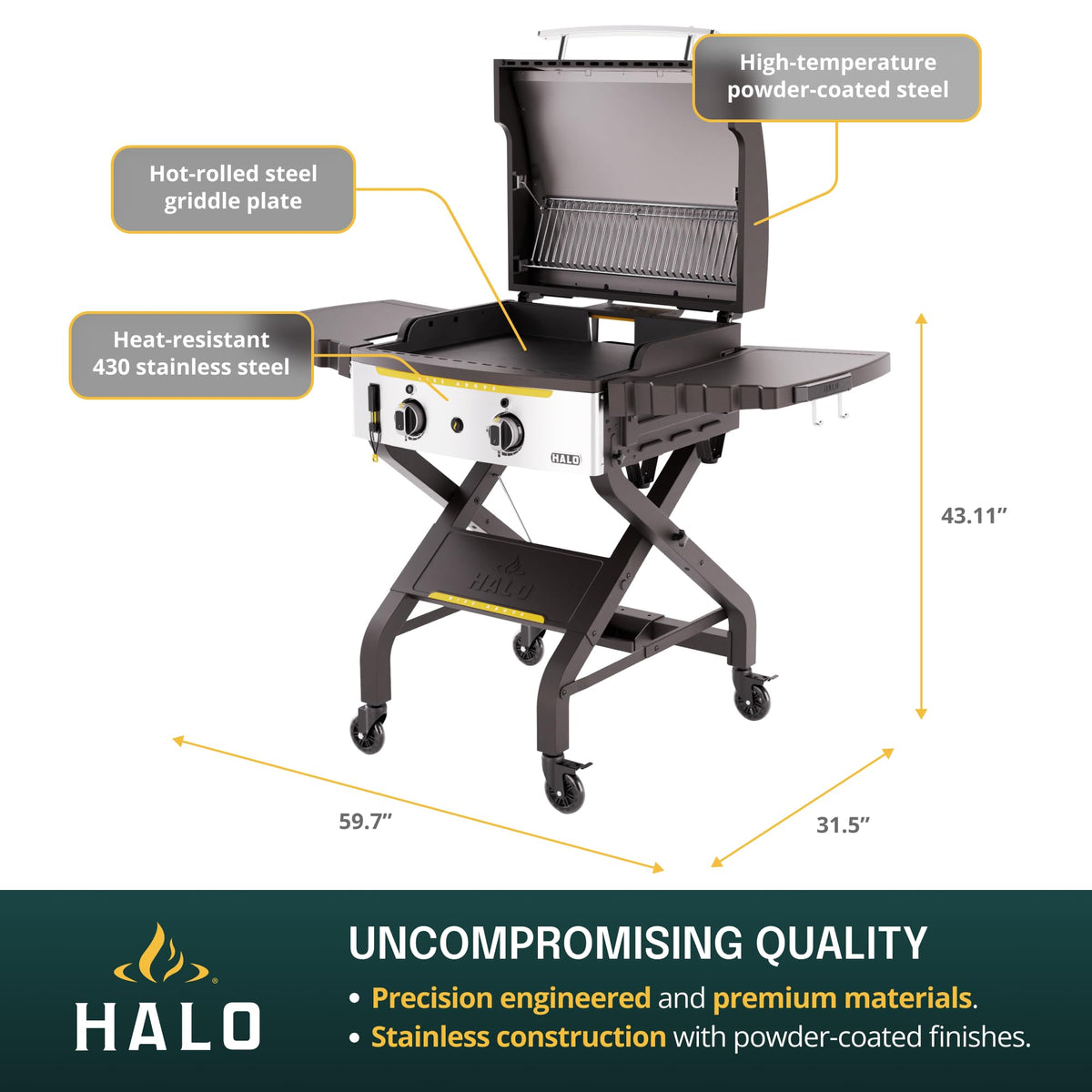 HALO Elite4B Outdoor Griddle, 4-Burner, 720 sq. in. Wind-Resistant Propane Cooking Surface
