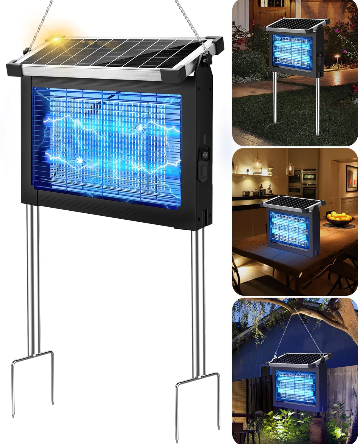 Solar Bug Zapper 4500V, Waterproof Mosquito Zapper Fly Traps Outdoor Patio