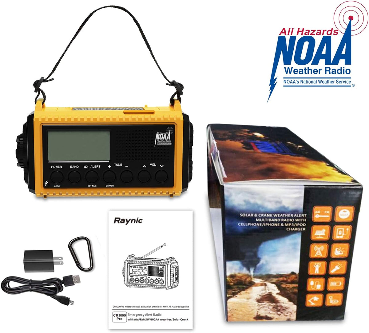 Raynic Emergency Radio, 5000mAh, Solar Hand-Crank AM/FM/SW/NOAA, Charger & Flashlight