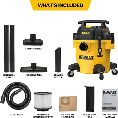 DEWALT DXV05P 5-Gallon Wet/Dry Vac, 4 Peak HP, 1-7/8-Inch Hose, Yellow