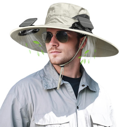 Solar Powered Fan Hat for Men Women Wide Brim Hat with 2 Fans UPF 50+ Outdoor Fishing Beach Sun Hat