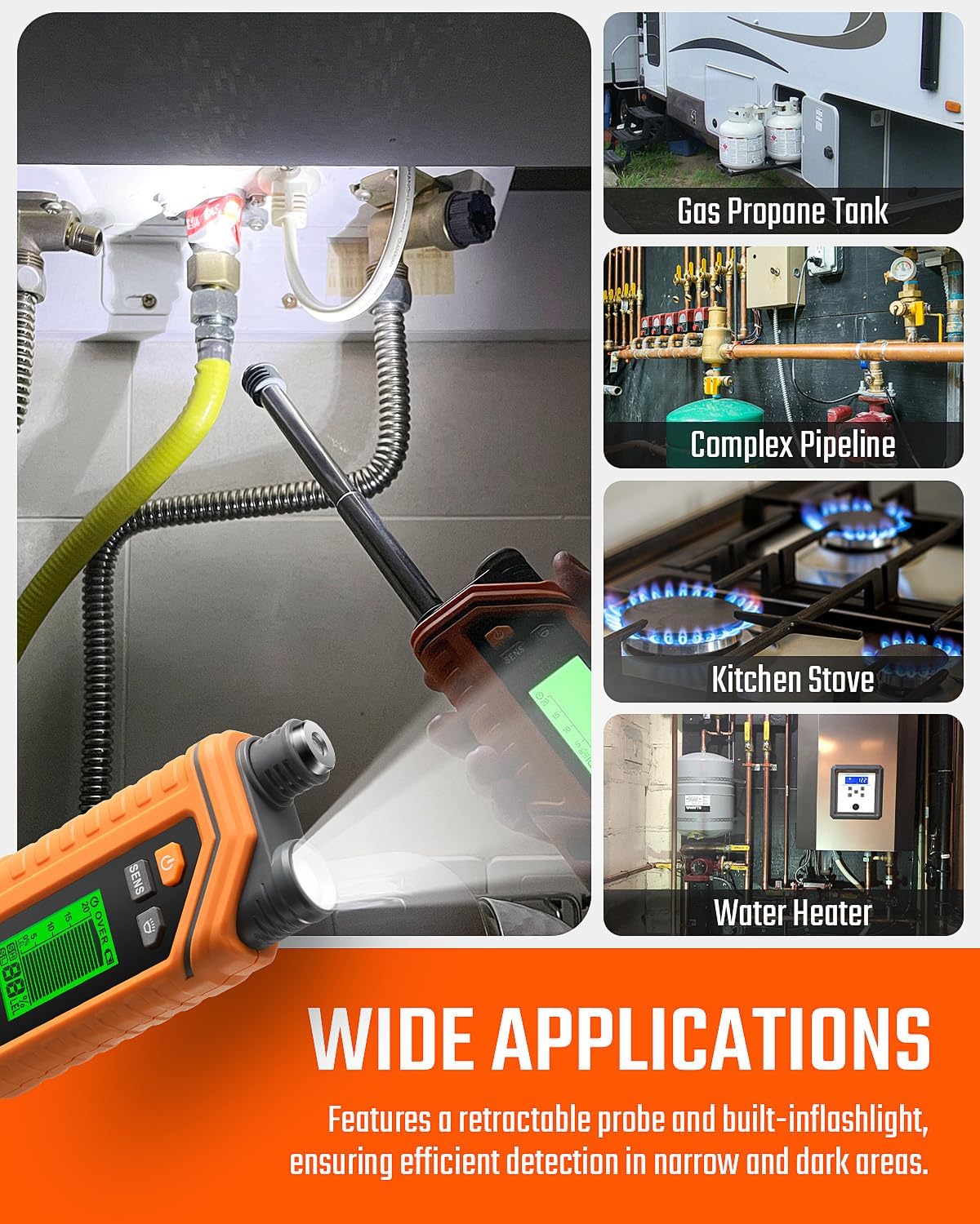 TopTes PT760 Rechargeable Gas Detector with 12-in. Probe, %LEL Detection & Flashlight