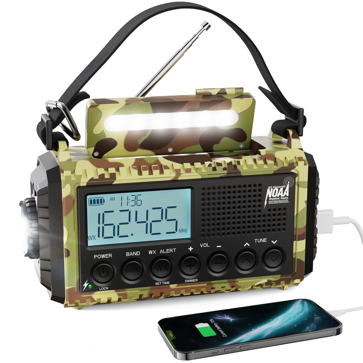 Raynic Emergency Radio, 5000mAh, Solar Hand-Crank AM/FM/SW/NOAA, Charger & Flashlight