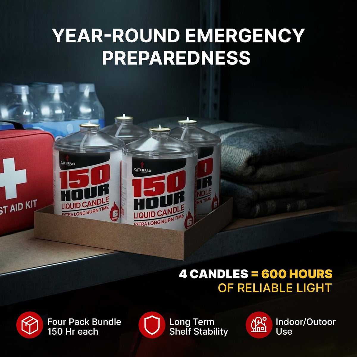 Emergency Candles 150 Hours, Liquid Paraffin Power Outage Candles - 4 Pack