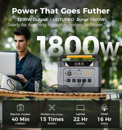 UDPOWER S1200 Solar Generator Kit, 1190Wh, 1200W, with 120W Panel