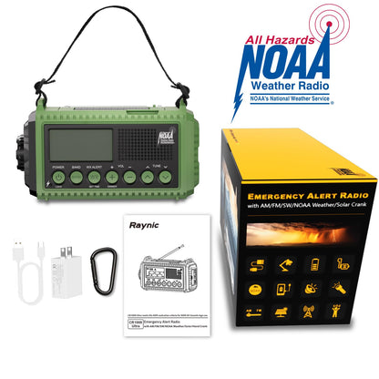 Raynic Emergency Radio, 5000mAh, Solar Hand-Crank AM/FM/SW/NOAA, Charger & Flashlight
