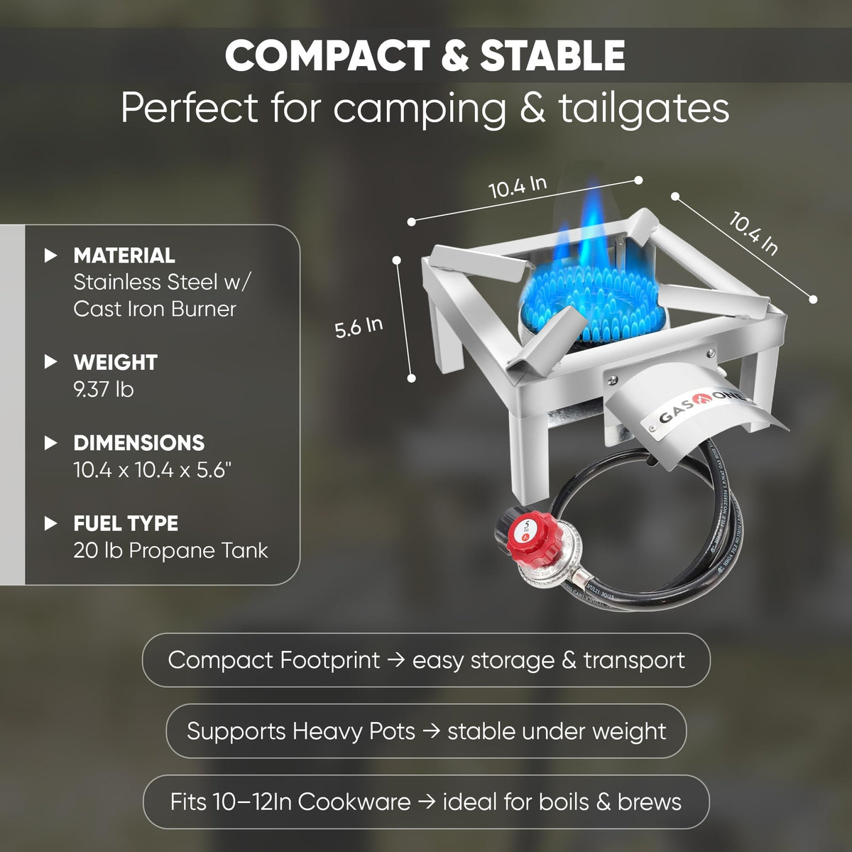 GasOne High-Pressure Propane Burner with Heat Shield & Guard for Outdoor Cooking