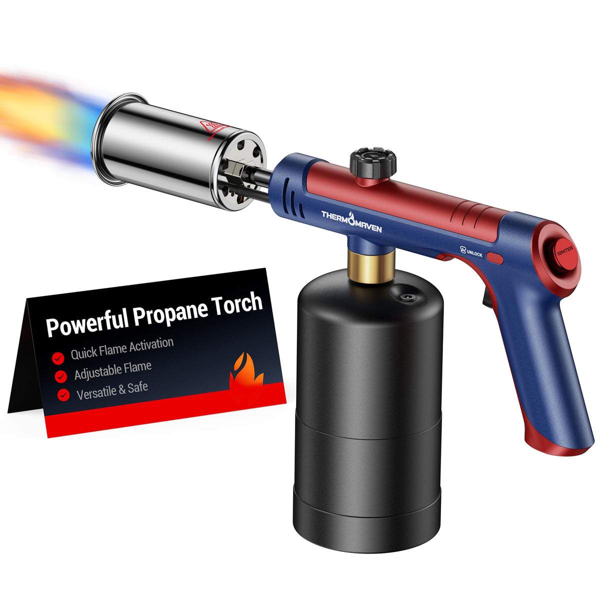 ThermoMaven Propane Torch Gun, One-Touch Max Fire Flame Thrower, Silver