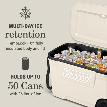 Coleman Classic Series Insulated Portable Rolling Cooler with Wheels, Leak-Resistant Outdoor Hard Cooler Keeps Ice up to 5 Days, 100-Quart