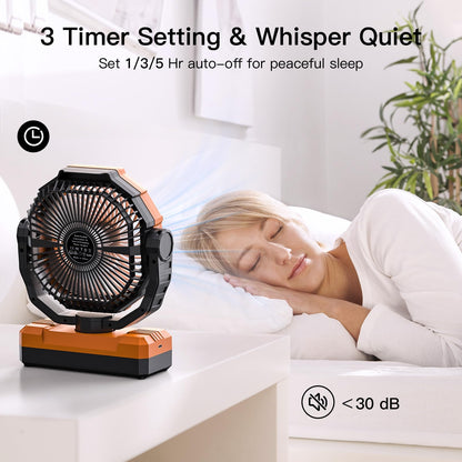 FRIZCOL 3-in-1 Camping Fan - Portable Fans Rechargeable - 24000mAh Battery Powered Fan with Light & Remote for Indoor, Outdoor, Tent, Travel, Fishing, Jobsite, Gifts for Men Dad Him - Orange