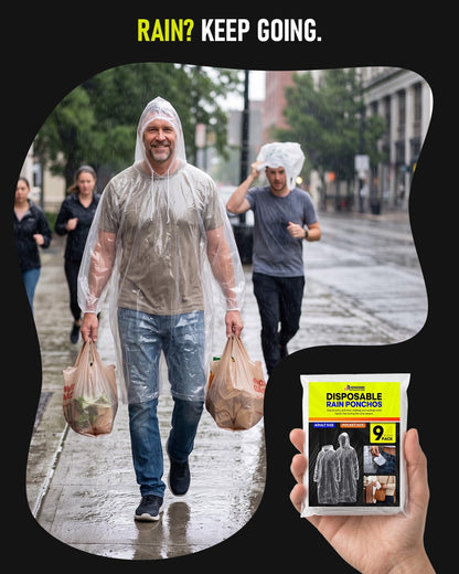 Disposable Rain Ponchos for Adults, 9 Pack Emergency Ponchos