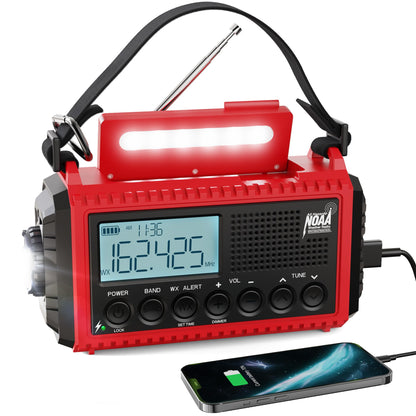 Raynic Emergency Radio, 5000mAh, Solar Hand-Crank AM/FM/SW/NOAA, Charger & Flashlight