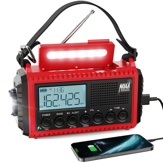 Raynic Emergency Radio, 5000mAh, Solar Hand-Crank AM/FM/SW/NOAA, Charger & Flashlight
