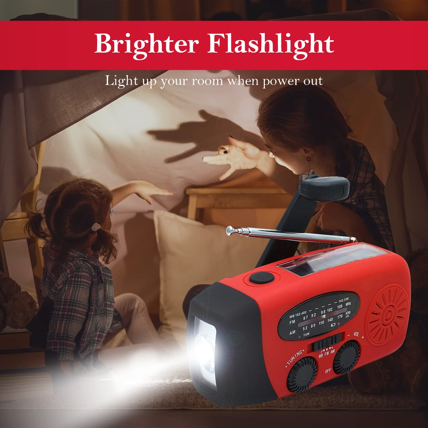 Emergency Crank Weather Radio, 14800mWh Solar Hand Crank Portable AM/FM/NOAA Weather Radio with 1W 3 Mode Flashlight & Reading Lamp, Cell Phone Charger, SOS for Home and Emergency