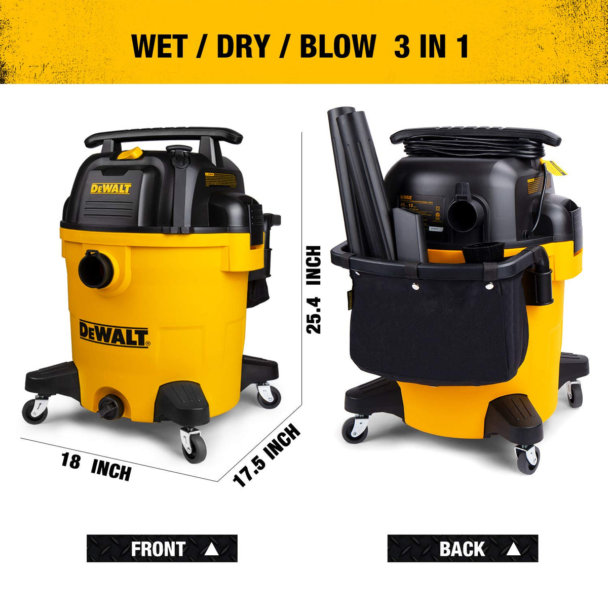 DEWALT DXV05P 5-Gallon Wet/Dry Vac, 4 Peak HP, 1-7/8-Inch Hose, Yellow