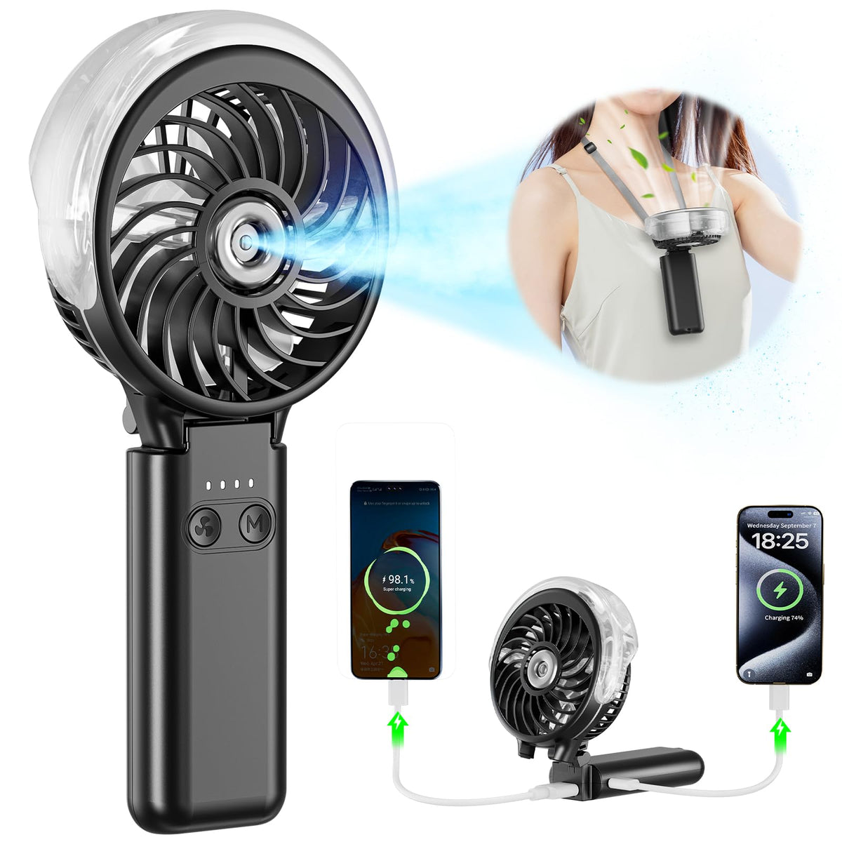 HandFan 5200mAh Rechargeable Handheld Misting Fan, Portable Mister, Royal Blue