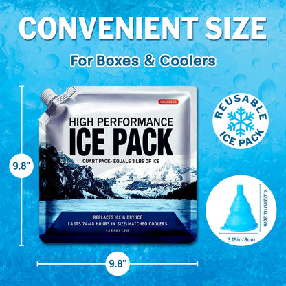 Reusable Ice Packs for Coolers Long Lasting Gel Freezer Packs for Lunch Bags Cooler Backpack Lunch Box for Camping & Picnics (9.8"x9.8"x4P)