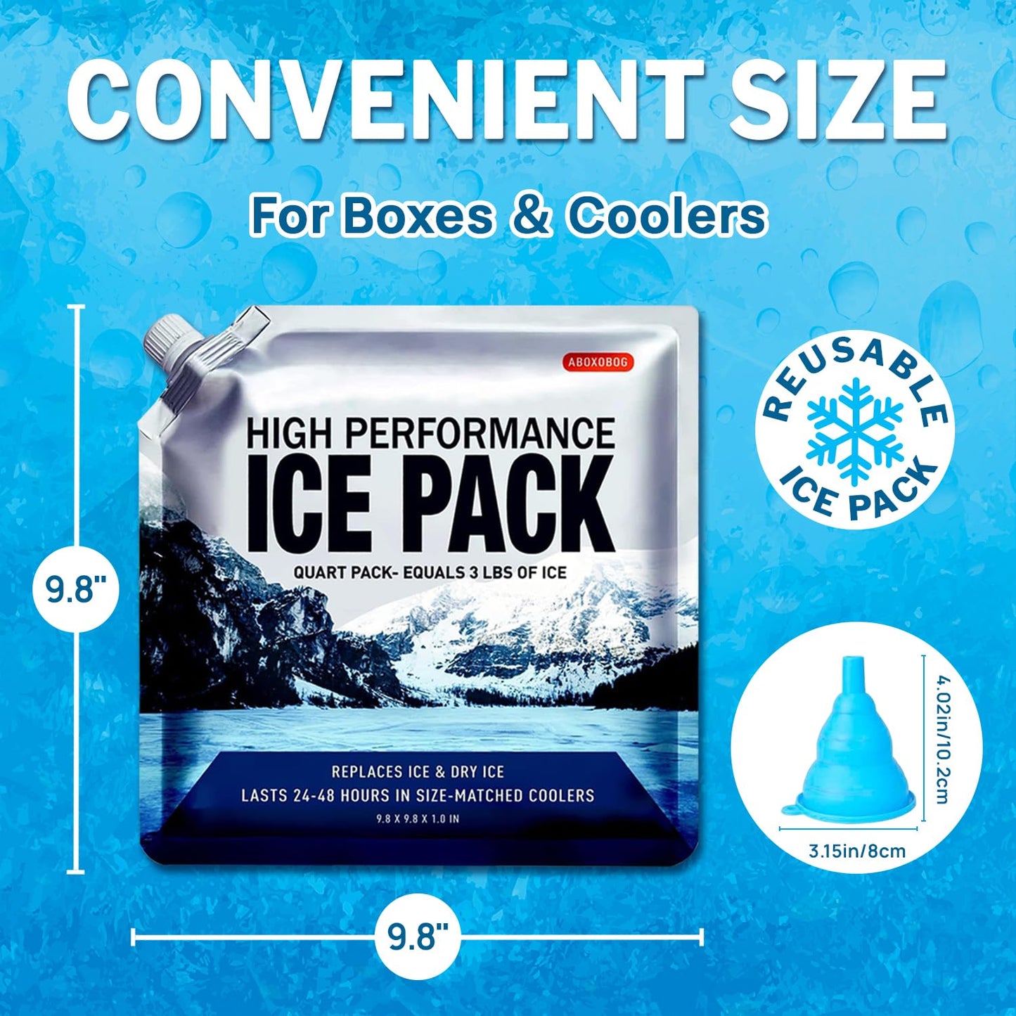 Reusable Ice Packs for Coolers Long Lasting Gel Freezer Packs for Lunch Bags Cooler Backpack Lunch Box for Camping & Picnics (9.8"x9.8"x4P)