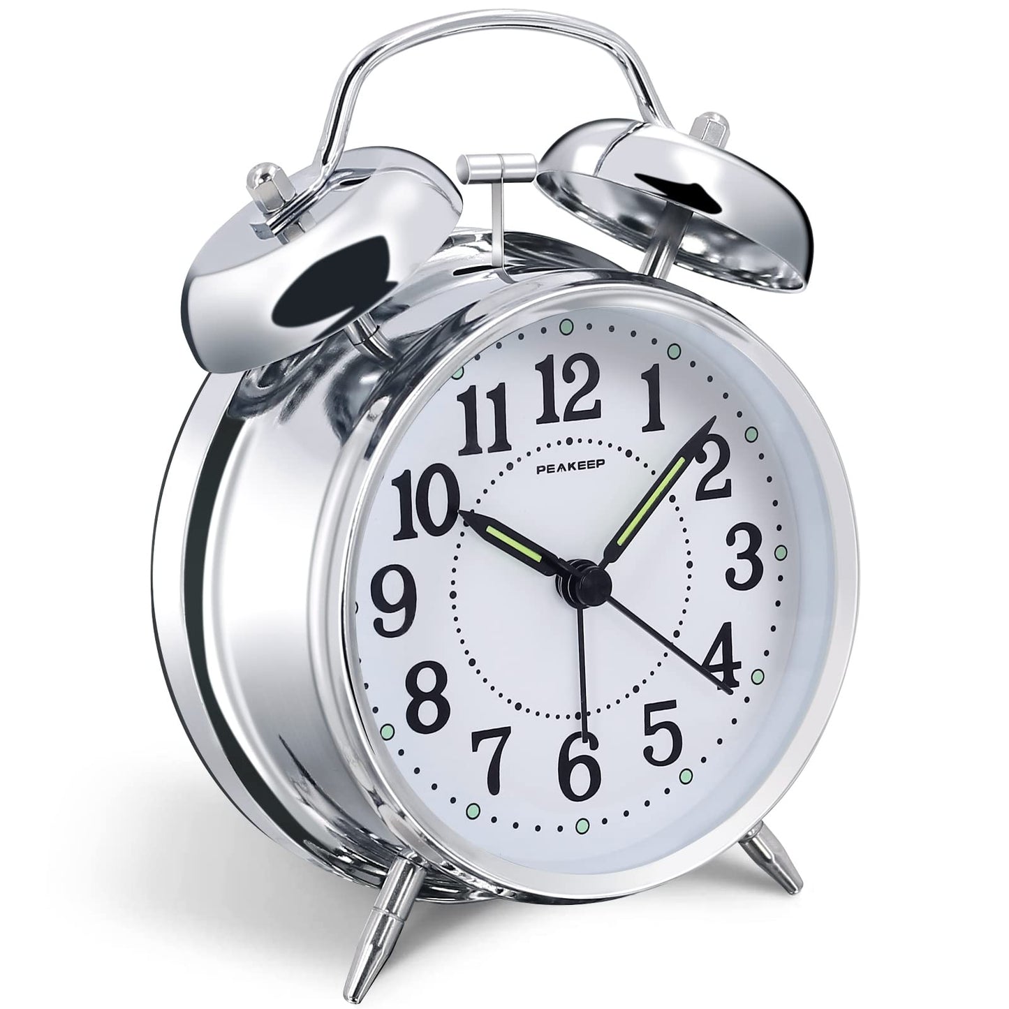 Peakeep 4 Inches Twin Bell Loud Alarm Clock for Heavy Sleepers, Backlight, Battery Operated Old Fashioned Alarm Clock for Bedrooms (3D-Dial, Black)