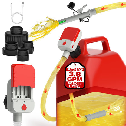 Keimi 5 GPM Cordless Fuel Transfer Pump with Auto-Stop & Hand Trigger Nozzle, Compatible with DeWalt 20V & Milwaukee 18V Batteries, Gas Can Pump for Gasoline/Diesel, 51" Hose & 4 Adapters