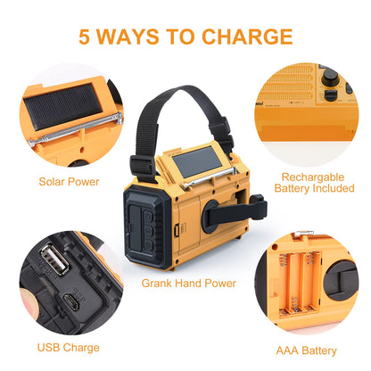 Raynic Emergency Radio, 5000mAh, Solar Hand-Crank AM/FM/SW/NOAA, Charger & Flashlight