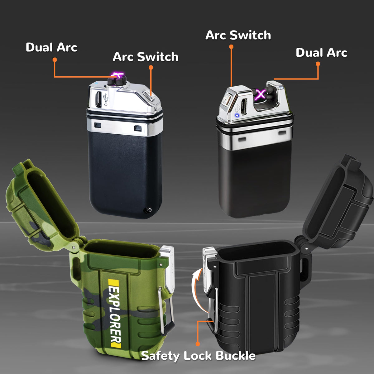 Laffizz Waterproof Outdoor Lighter, Dual Arc or Butane Torch