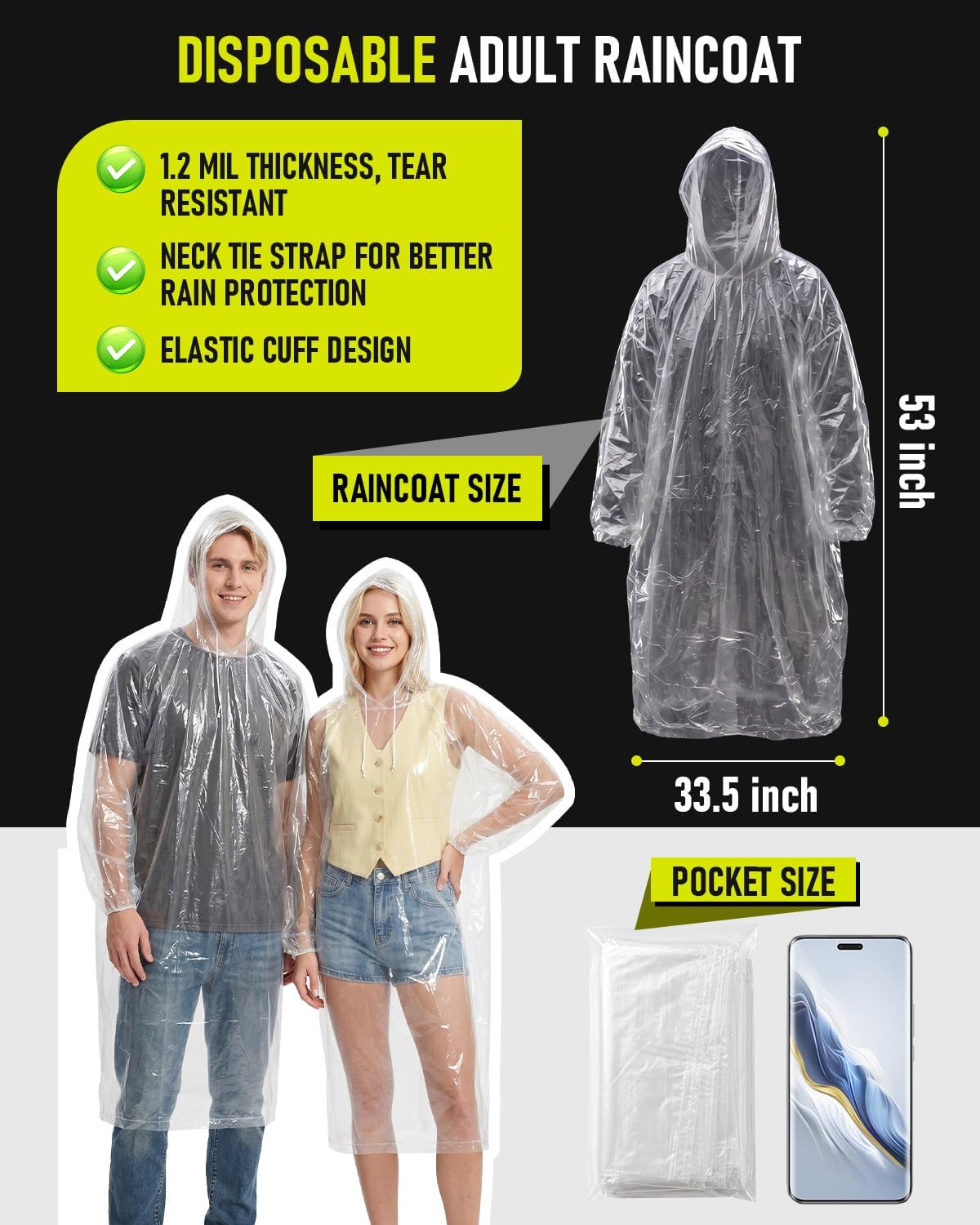 Disposable Rain Ponchos for Adults, 9 Pack Emergency Ponchos