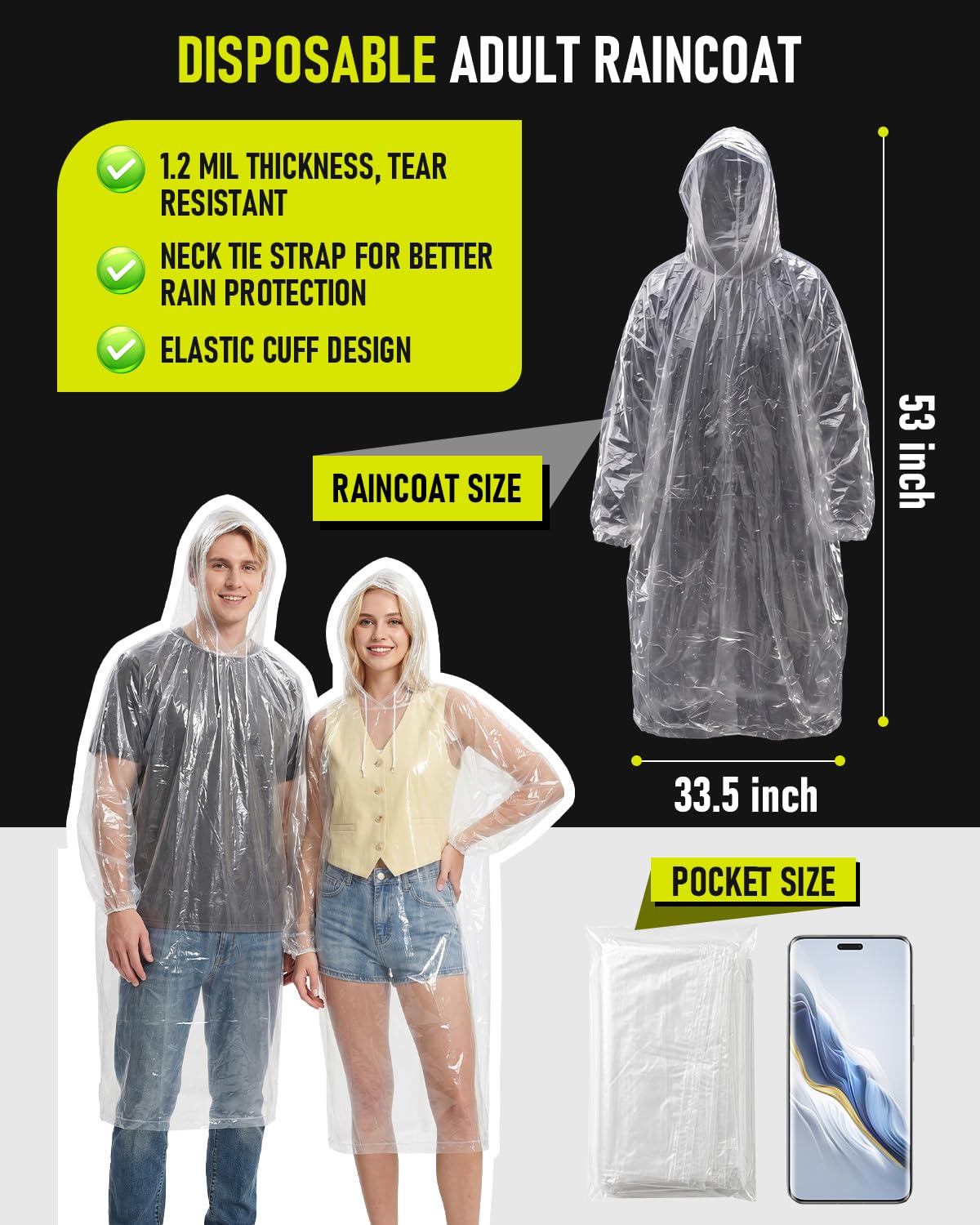 Disposable Rain Ponchos for Adults, 9 Pack Emergency Ponchos