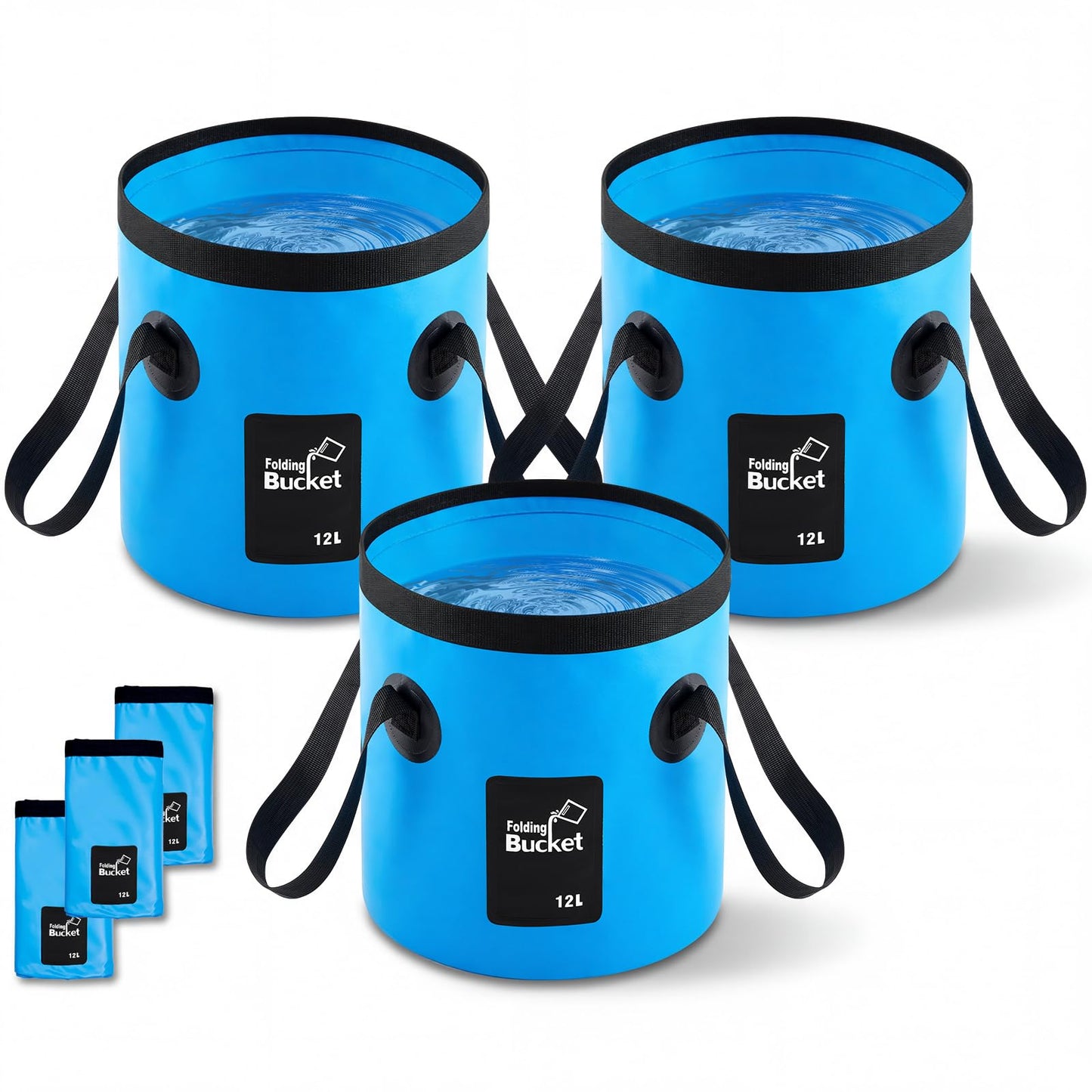 3 Gallon 4 Pack Collapsible Bucket, Foldable Water Bucket with Handles, Portable Camping Buckets for Fishing, Hiking, Cleaning, Outdoor & Travel Use (Multicolor)