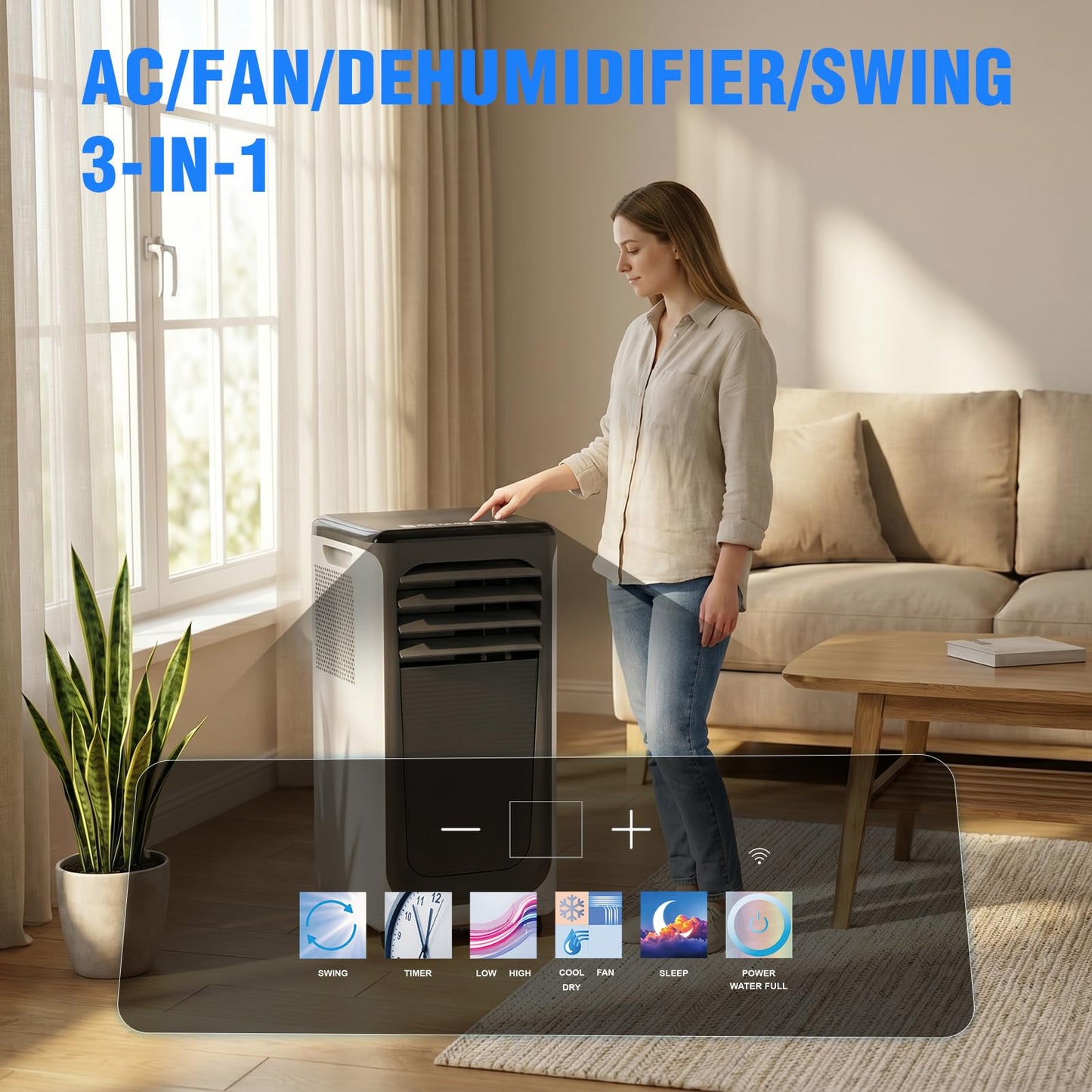 Portable Air Conditioner, 3-in-1 8500 BTU AC Unit with Fan & Dehumidifier – Quiet Cooling for Bedroom, Home Office up to 450 sq.ft, Includes Complete Window Mount Kit