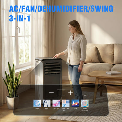 Portable Air Conditioner, 3-in-1 8500 BTU AC Unit with Fan & Dehumidifier – Quiet Cooling for Bedroom, Home Office up to 450 sq.ft, Includes Complete Window Mount Kit
