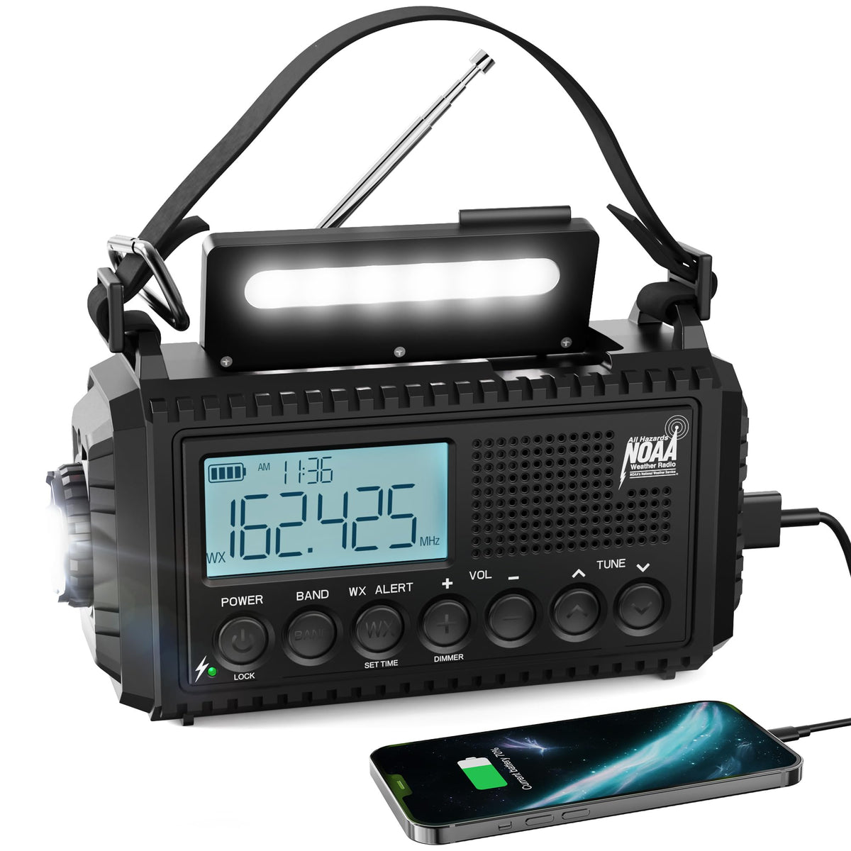 Raynic Emergency Radio, 5000mAh, Solar Hand-Crank AM/FM/SW/NOAA, Charger & Flashlight