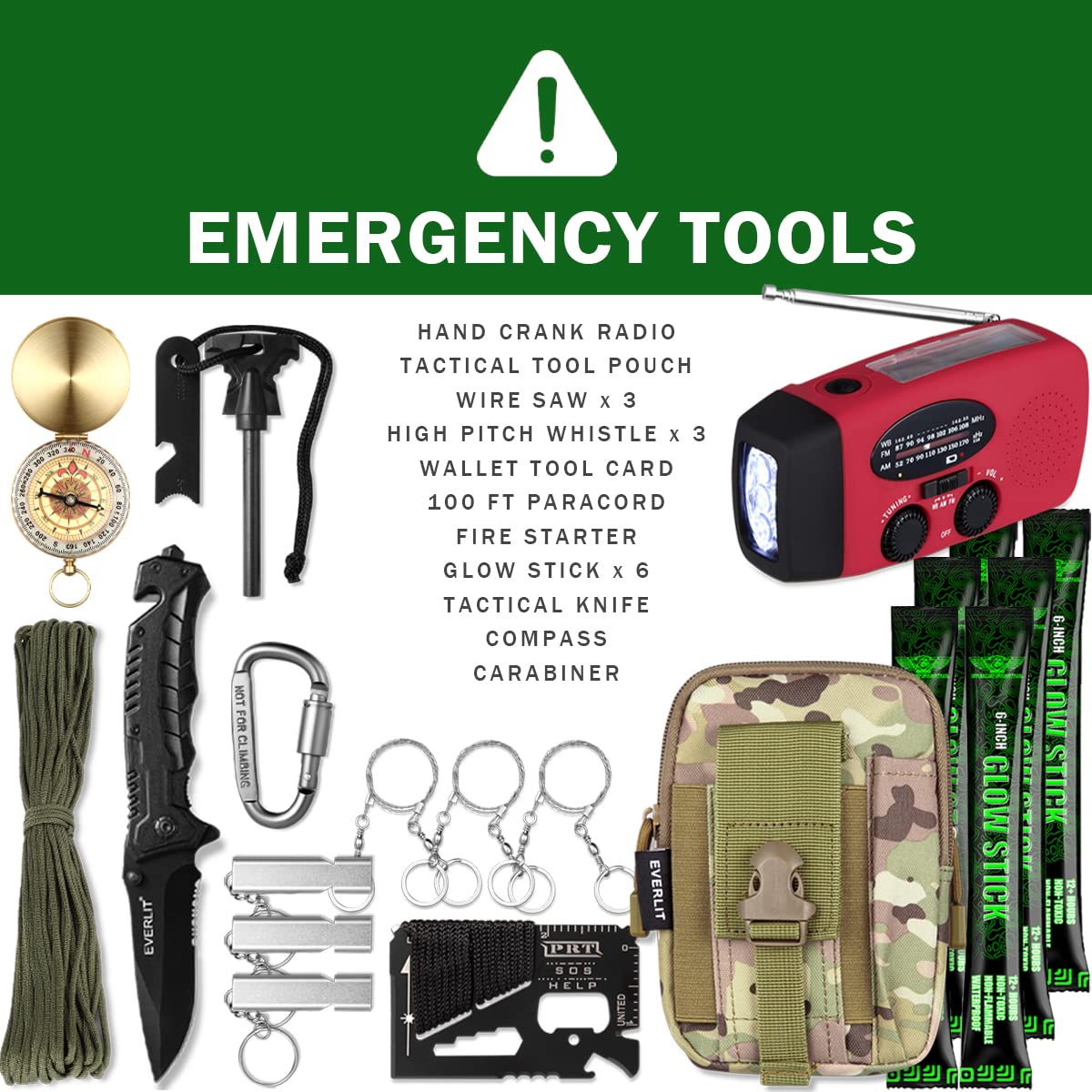 EVERLIT 72-Hour Emergency Bug Out Bag Survival Kit for Earthquakes, Hurricanes & Floods