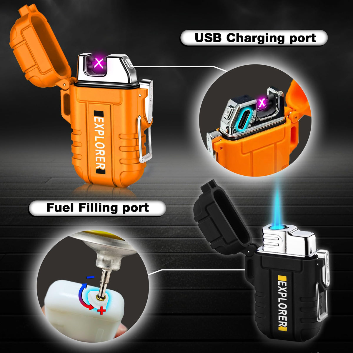 Laffizz Waterproof Outdoor Lighter, Dual Arc or Butane Torch