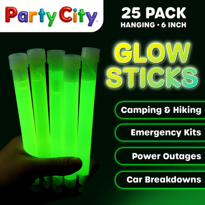 Party City Multicolor Glow Sticks Bulk Pack 6”- 12pk Glow in the Dark Sticks for Kids, Waterproof Camping Survival Ultra Bright Emergency Light Stick with String, Neon Glowsticks Party Supplies Favors