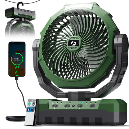FRIZCOL 3-in-1 Camping Fan - Portable Fans Rechargeable - 24000mAh Battery Powered Fan with Light & Remote for Indoor, Outdoor, Tent, Travel, Fishing, Jobsite, Gifts for Men Dad Him - Orange