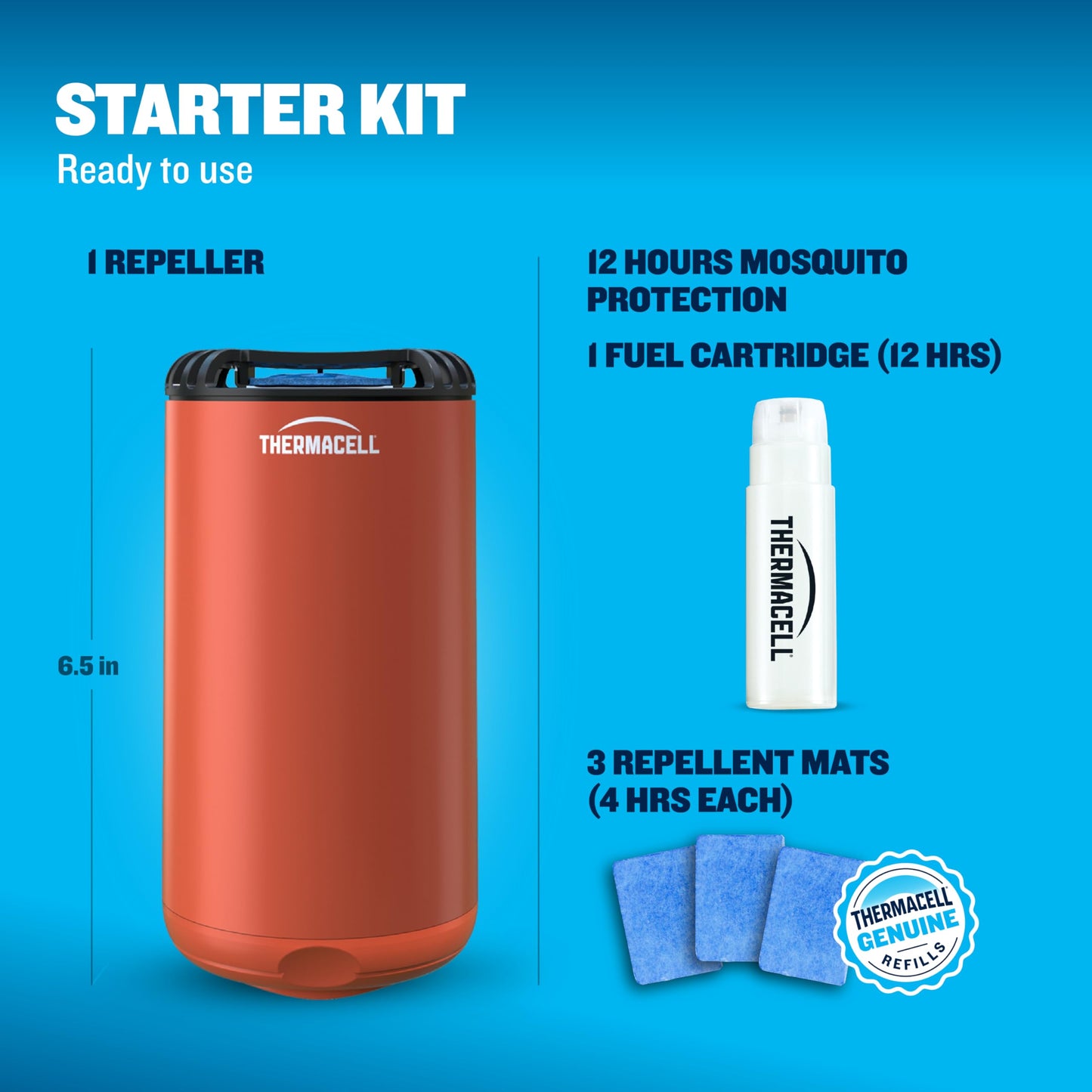 Thermacell Fuel-ZoneGuard Base Fuel Powered Mosquito Repeller; 15-Foot Zone of Scientifically Proven Outdoor Protection; Patio Shield; 12-Hr Refill; DEET-Free; Bug Spray Alternative; Glacial Blue