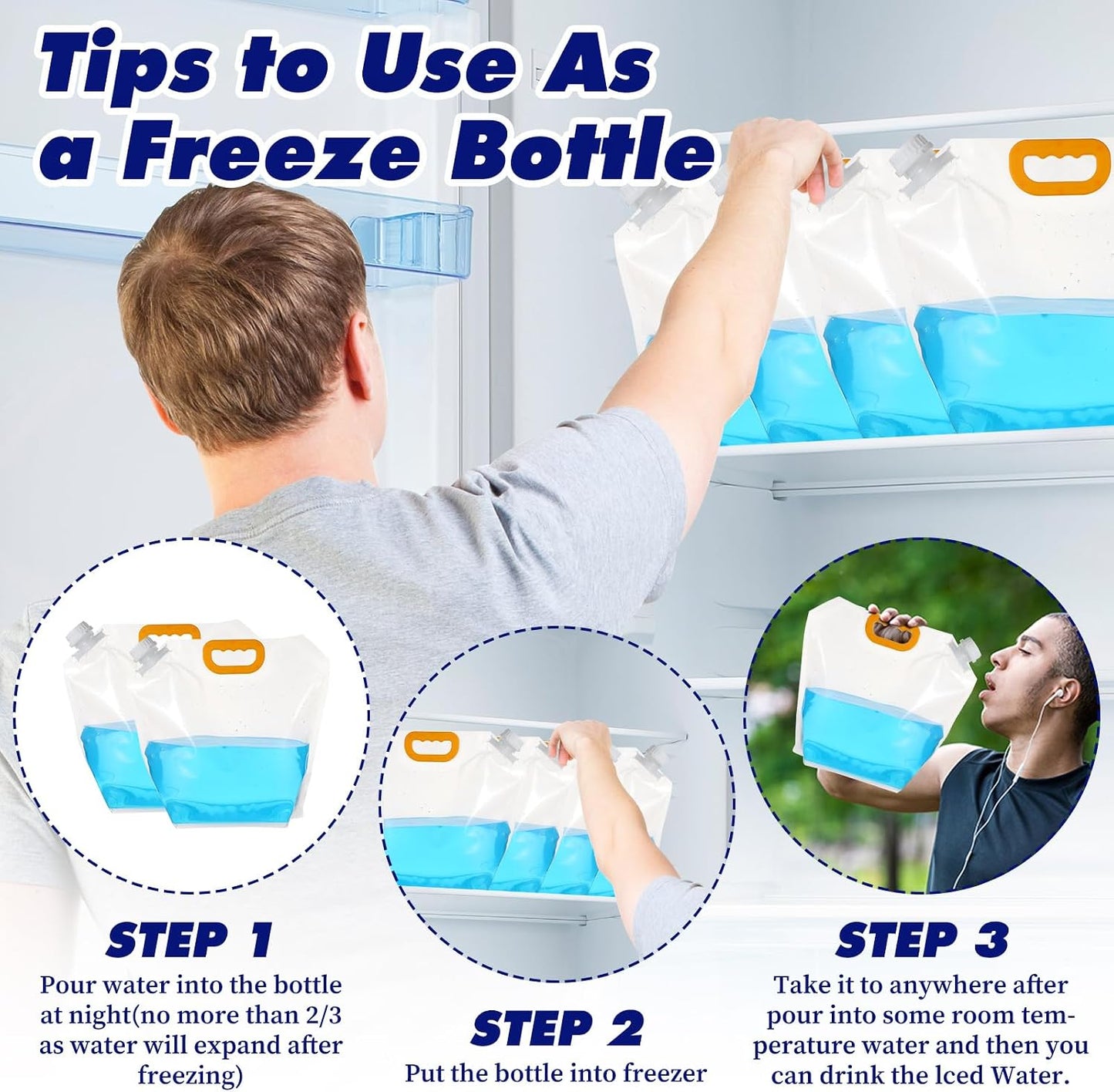 MAQUITA 20 Pcs 1.3 Gallon Foldable Water Emergency Container Bag 26 Gallon Freezable BPA Free Food Grade Clear Plastic Storage Foldable Bottle for Camping Riding