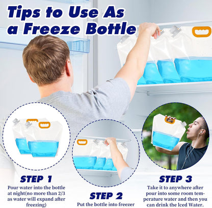 MAQUITA 20 Pcs 1.3 Gallon Foldable Water Emergency Container Bag 26 Gallon Freezable BPA Free Food Grade Clear Plastic Storage Foldable Bottle for Camping Riding
