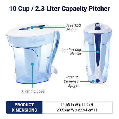 ZeroWater 10-Cup Pitcher Water Filter Removes PFOA/PFAS