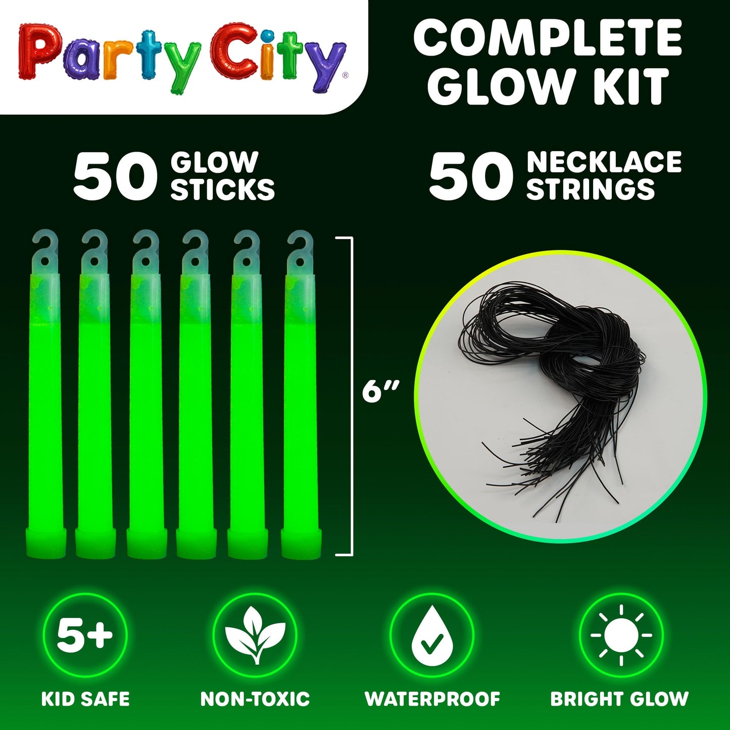 Party City Multicolor Glow Sticks Bulk Pack 6”- 12pk Glow in the Dark Sticks for Kids, Waterproof Camping Survival Ultra Bright Emergency Light Stick with String, Neon Glowsticks Party Supplies Favors