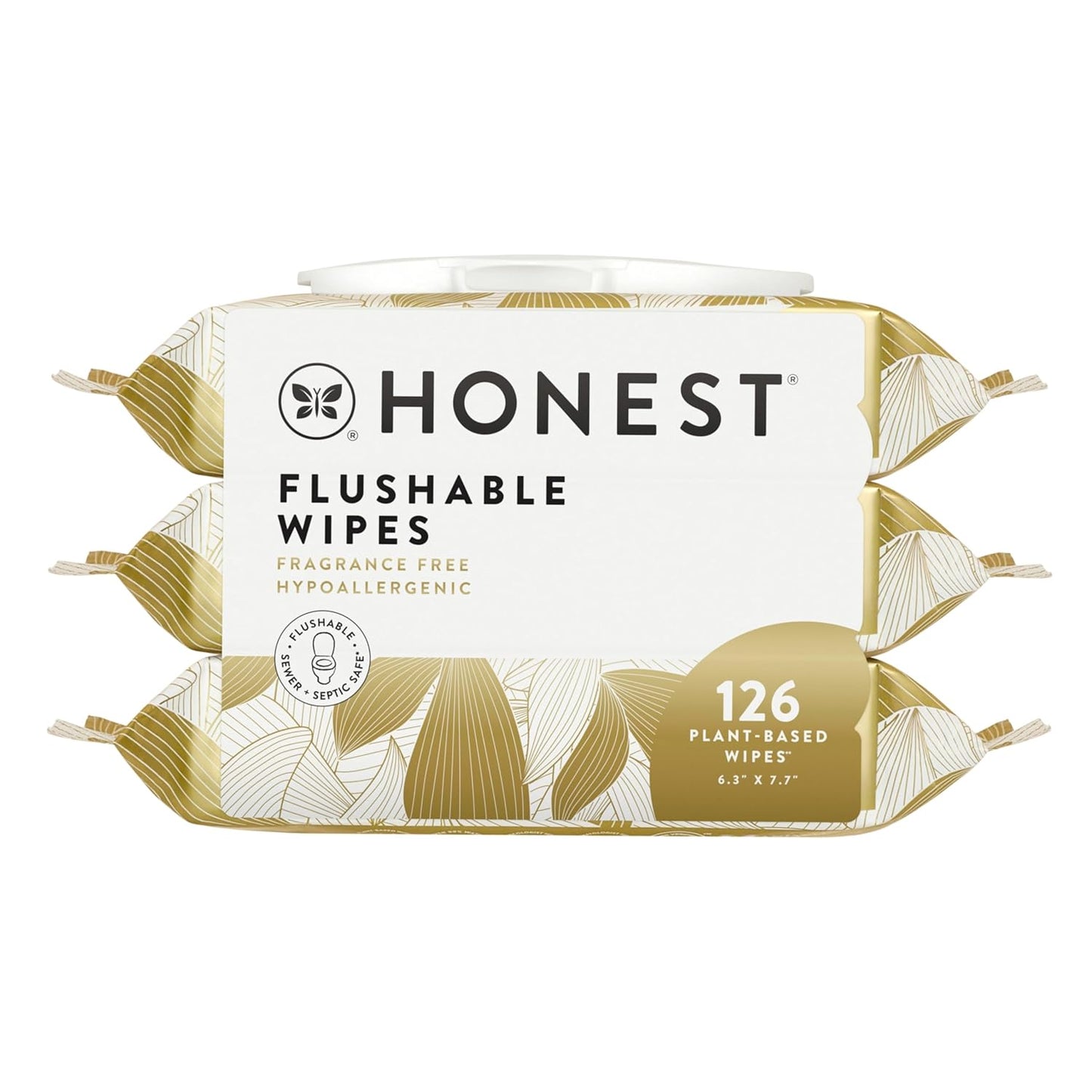 The Honest Company Hypoallergenic Flushable Wipes for Sensitive Skin, Gilded Wings, 42 Count