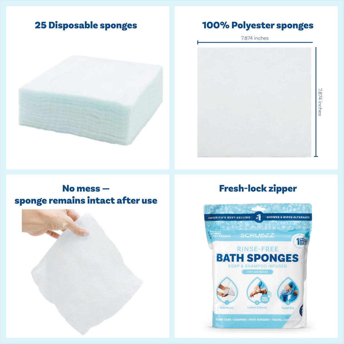 Scrubzz No-Rinse Bathing Wipes, 25 per Pack