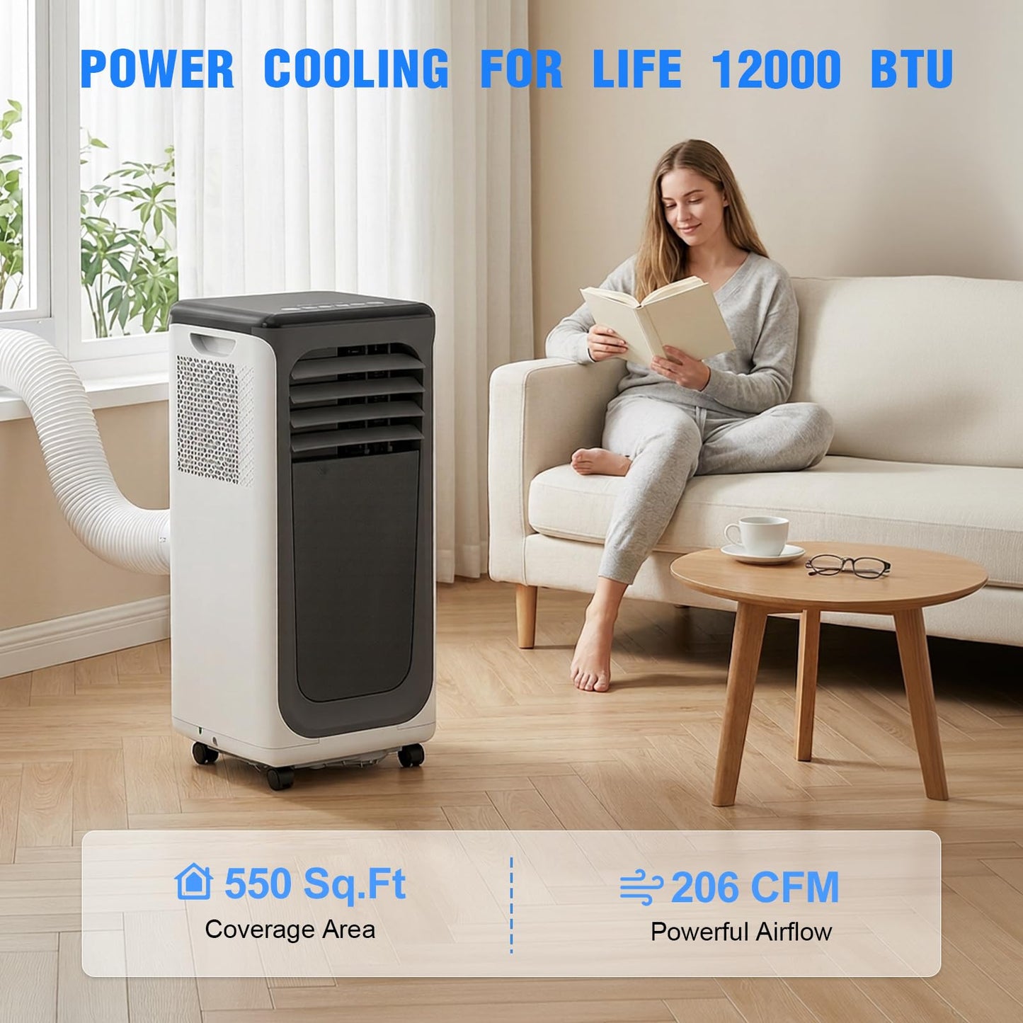 Portable Air Conditioner, 3-in-1 8500 BTU AC Unit with Fan & Dehumidifier – Quiet Cooling for Bedroom, Home Office up to 450 sq.ft, Includes Complete Window Mount Kit