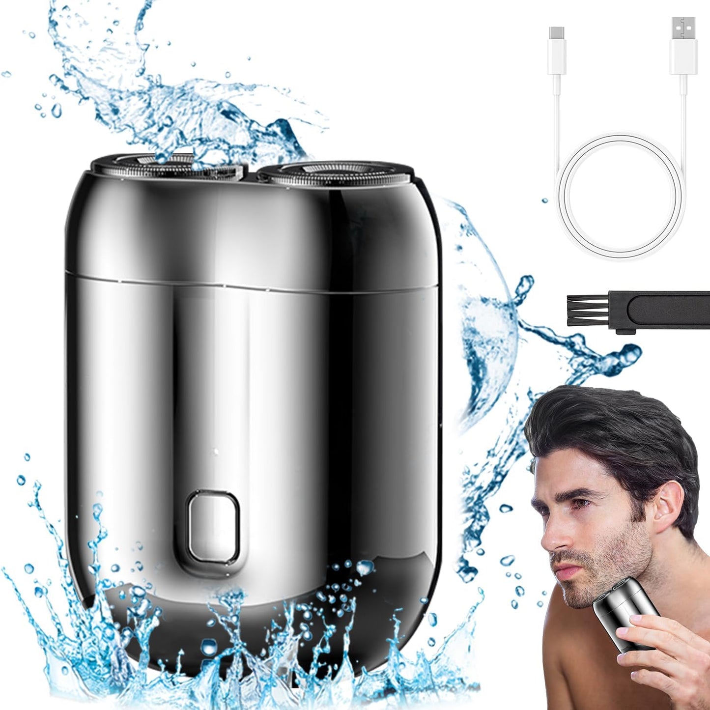 2026 New Model Mini Dual-Head Electric Shaver, Electric Mini Portable Razor, Pocket Size Washable Double Head Razor, Rechargeable Waterproof Compact Electric Shaver for Home, Car, Travel (Blue)