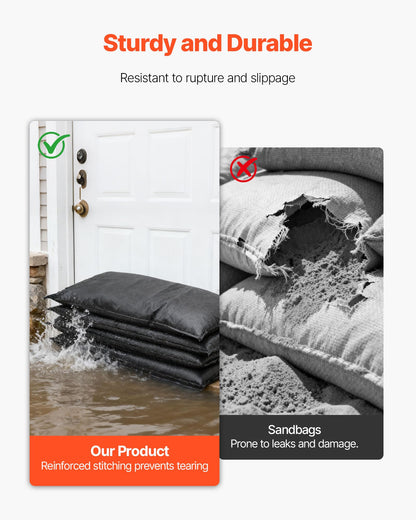 VEVOR Flood Barrier, 10-Pack, 5 × 0.7 ft Water-Activated Sandless Bags with Bucket