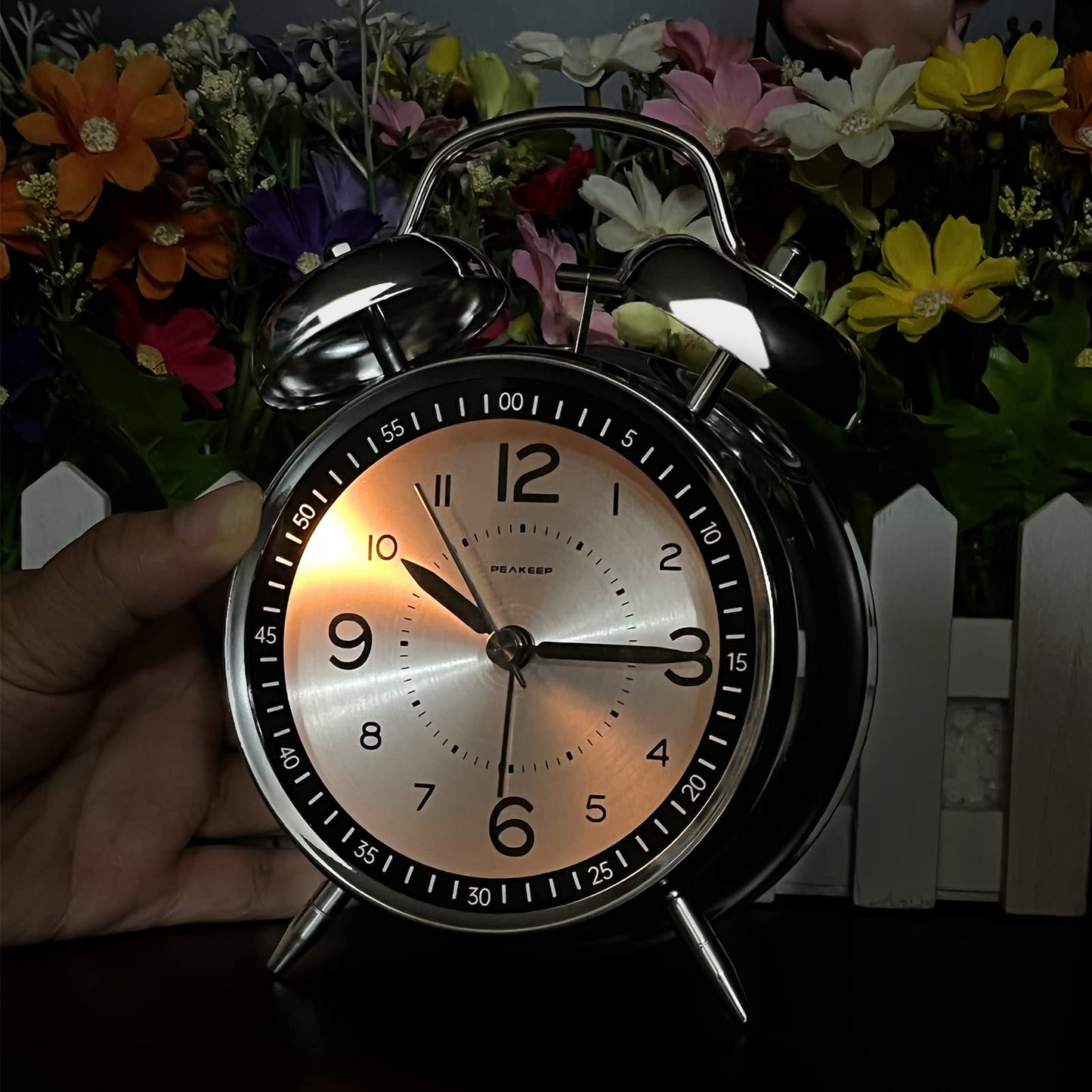 Peakeep 4 Inches Twin Bell Loud Alarm Clock for Heavy Sleepers, Backlight, Battery Operated Old Fashioned Alarm Clock for Bedrooms (3D-Dial, Black)