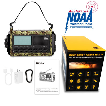 Raynic Emergency Radio, 5000mAh, Solar Hand-Crank AM/FM/SW/NOAA, Charger & Flashlight