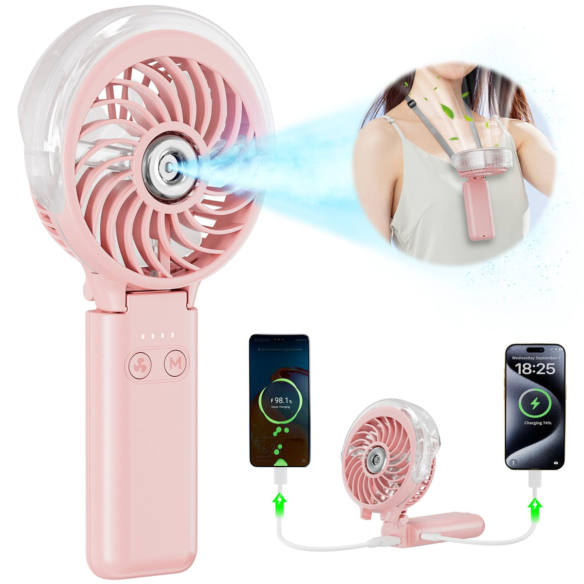 HandFan 5200mAh Rechargeable Handheld Misting Fan, Portable Mister, Royal Blue