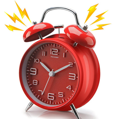 Peakeep 4 Inches Twin Bell Loud Alarm Clock for Heavy Sleepers, Backlight, Battery Operated Old Fashioned Alarm Clock for Bedrooms (3D-Dial, Black)